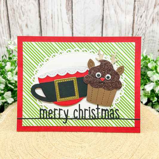 Merry Christmas Cupcake Rudolph Handmade Christmas Card