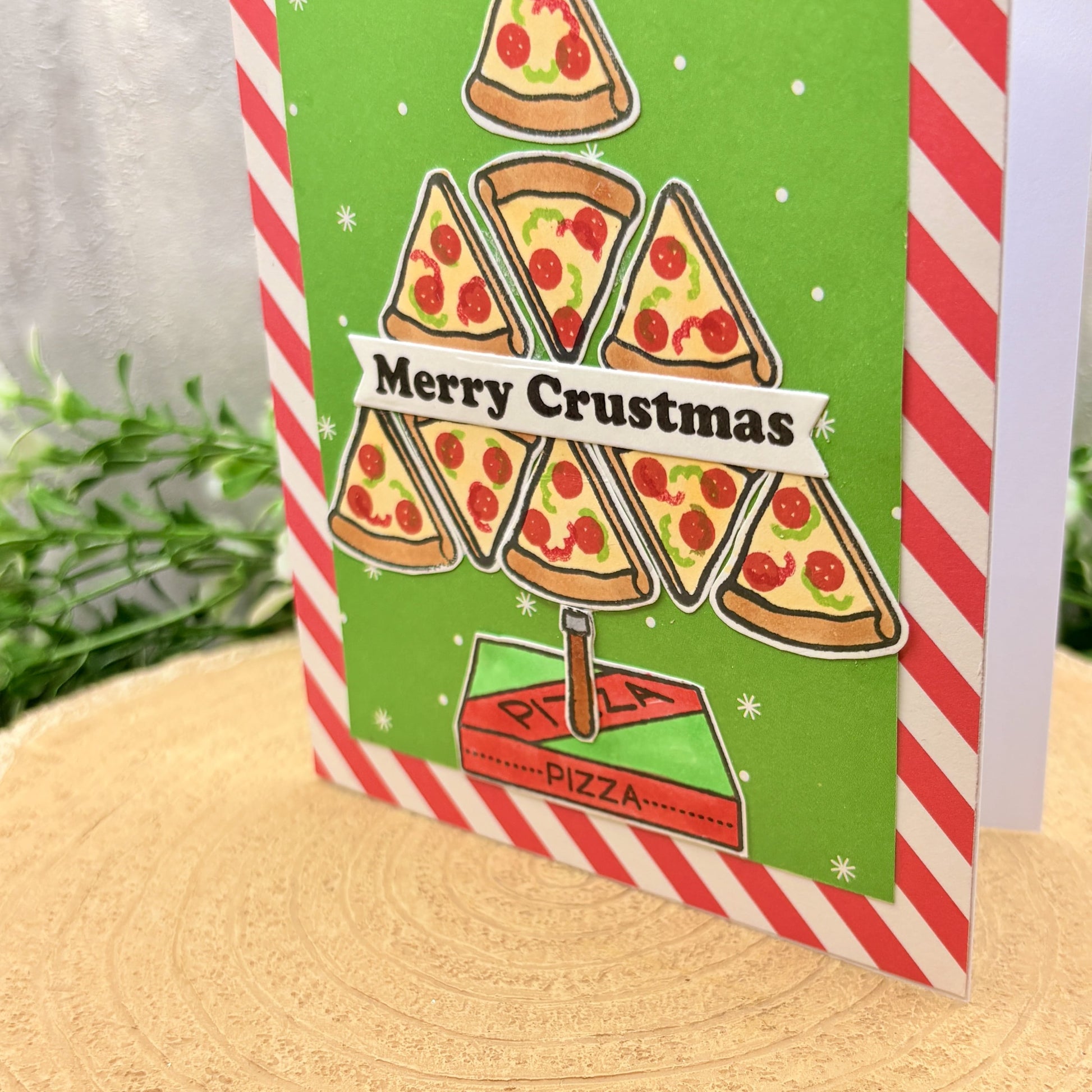 Merry Crustmas Pizza Tree Handmade Christmas Card-2