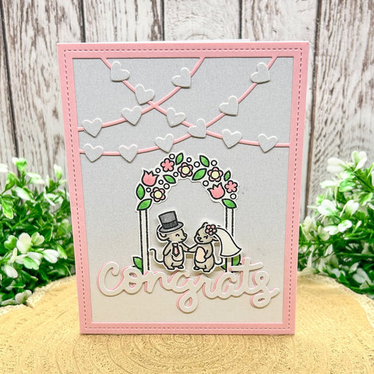 Mice Couple Congrats Pink Handmade Wedding Card