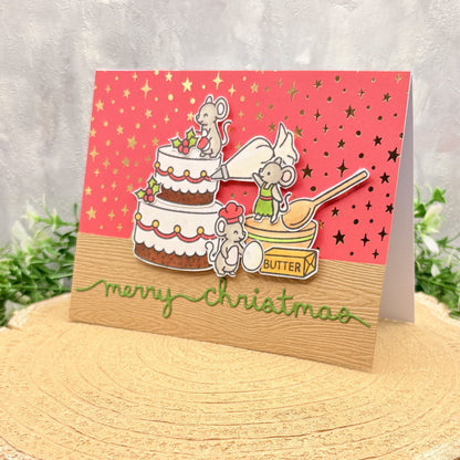 Mice Decorating Cake Handmade Christmas Card-2