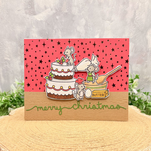 Mice Decorating Cake Handmade Christmas Card