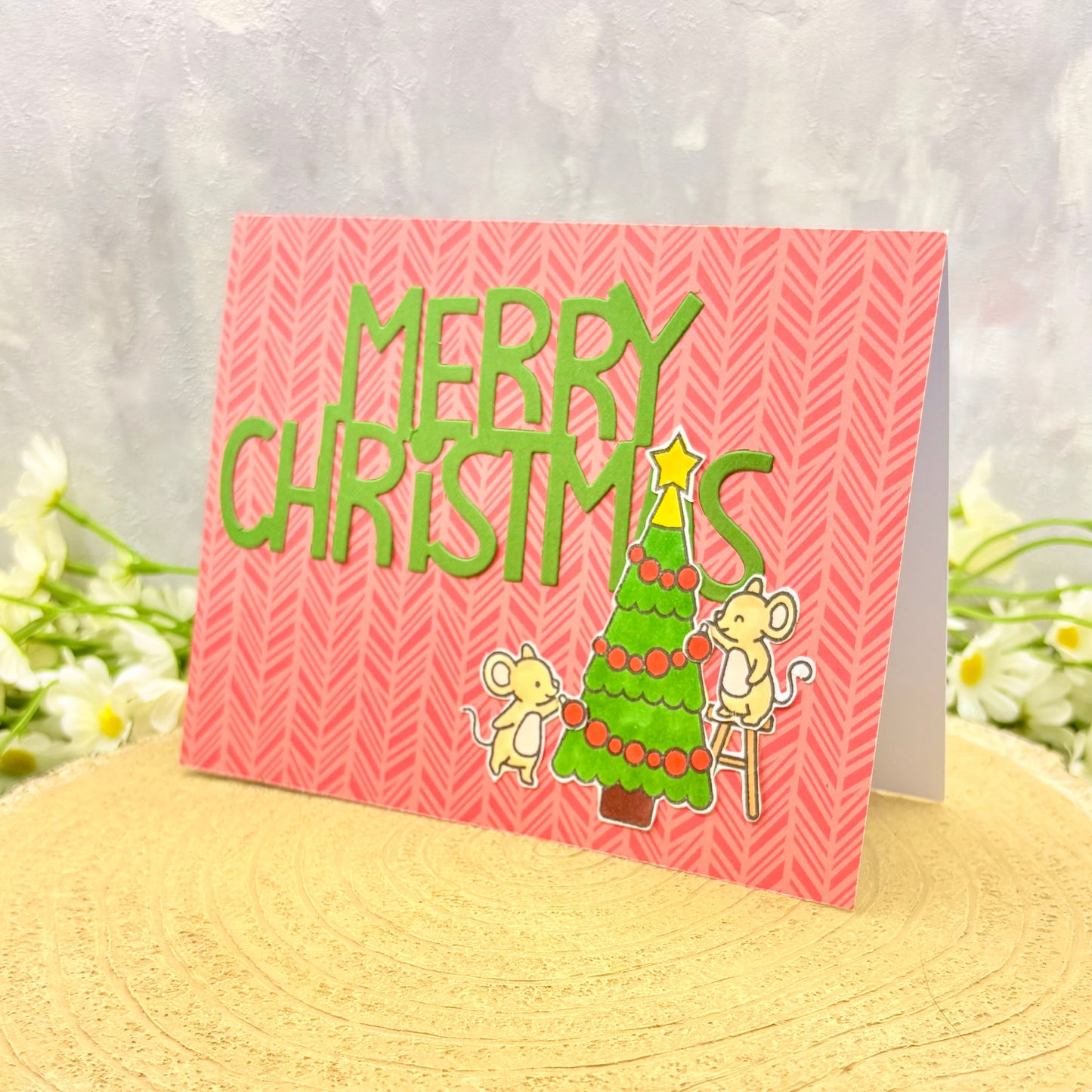 Mice Decorating Tree Handmade Christmas Card-1