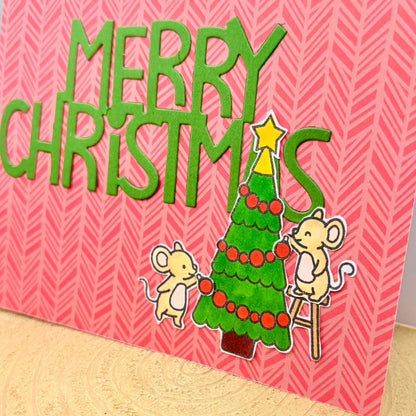 Mice Decorating Tree Handmade Christmas Card-2