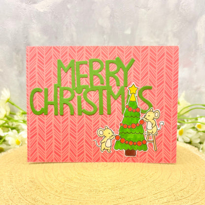 Mice Decorating Tree Handmade Christmas Card
