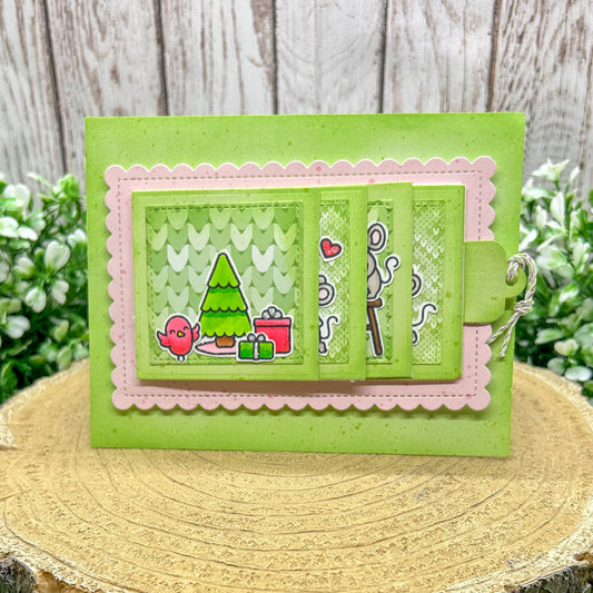 Mice Decorating Tree Handmade Storybook Christmas Card