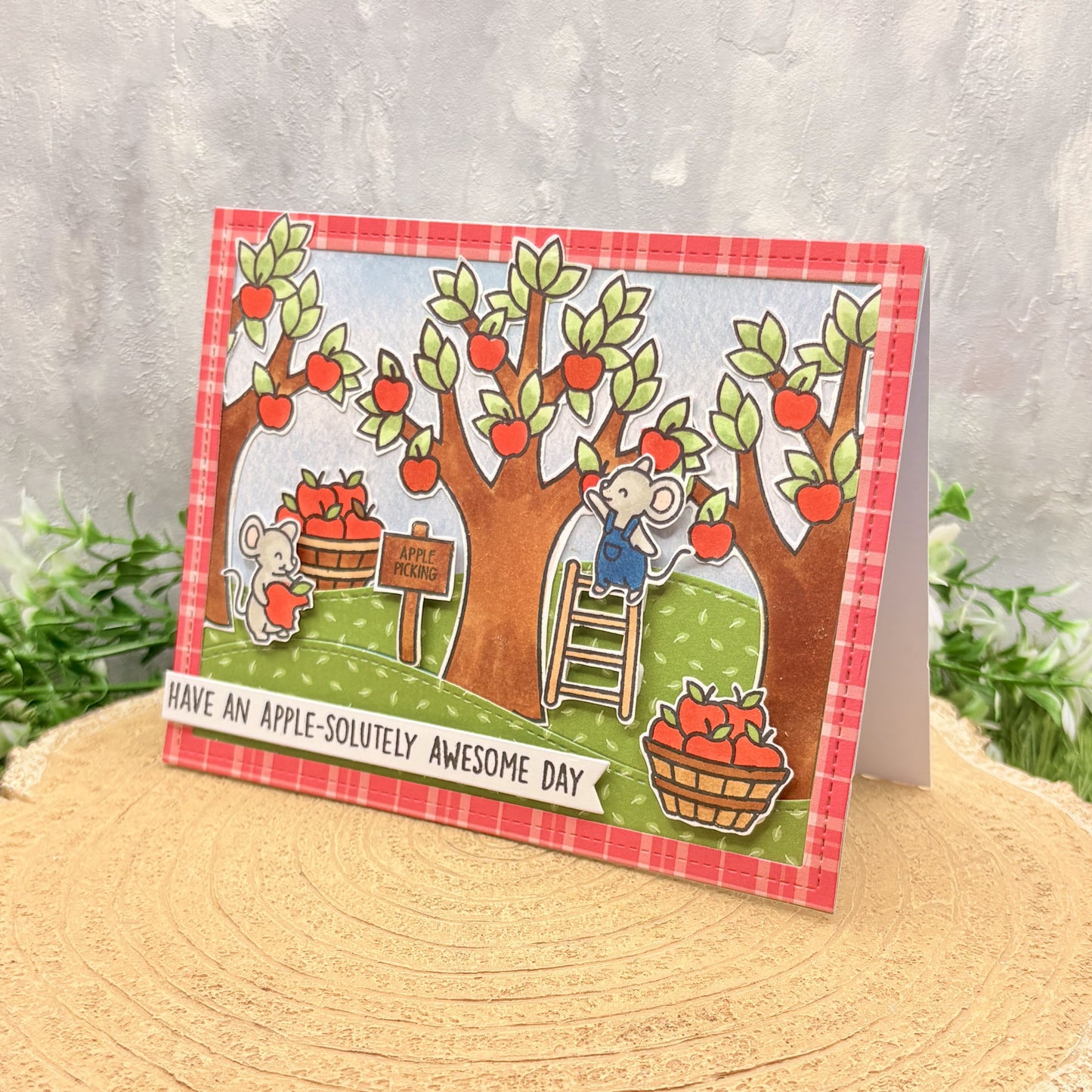 Mice & Apple Trees Handmade Birthday Card