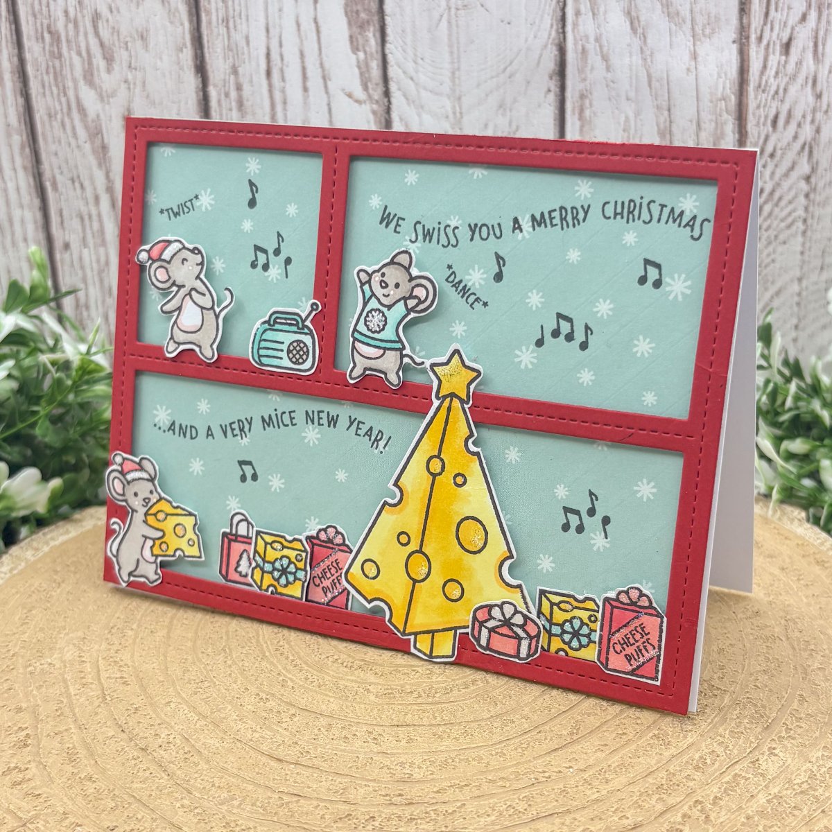 Mice & Cheese Pun Handmade Christmas Card-1