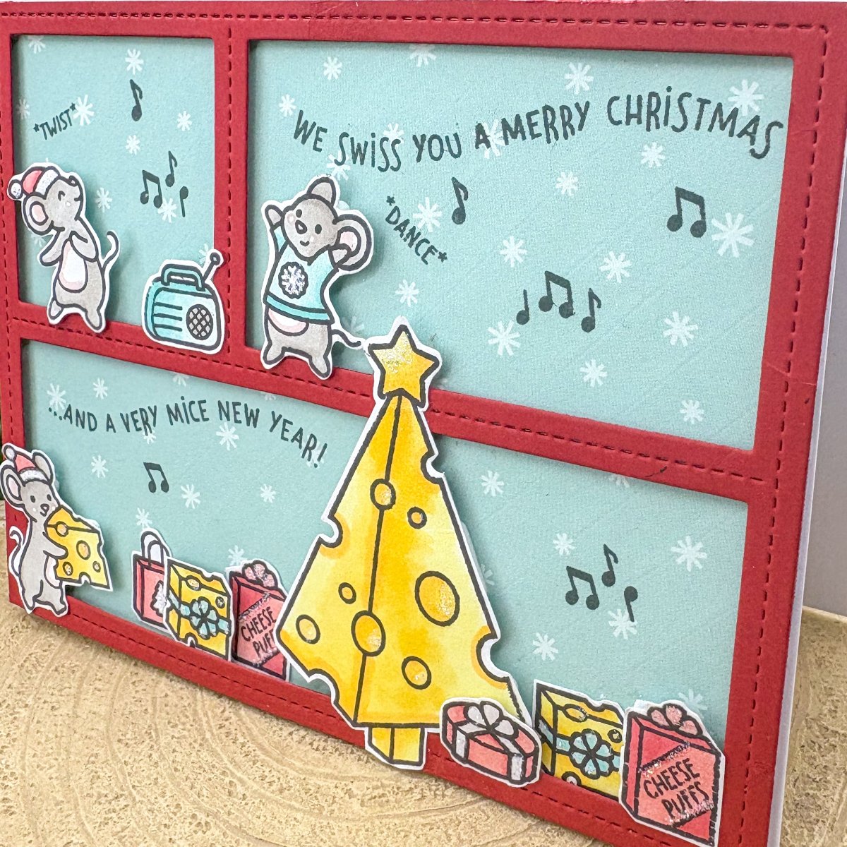Mice & Cheese Pun Handmade Christmas Card-2