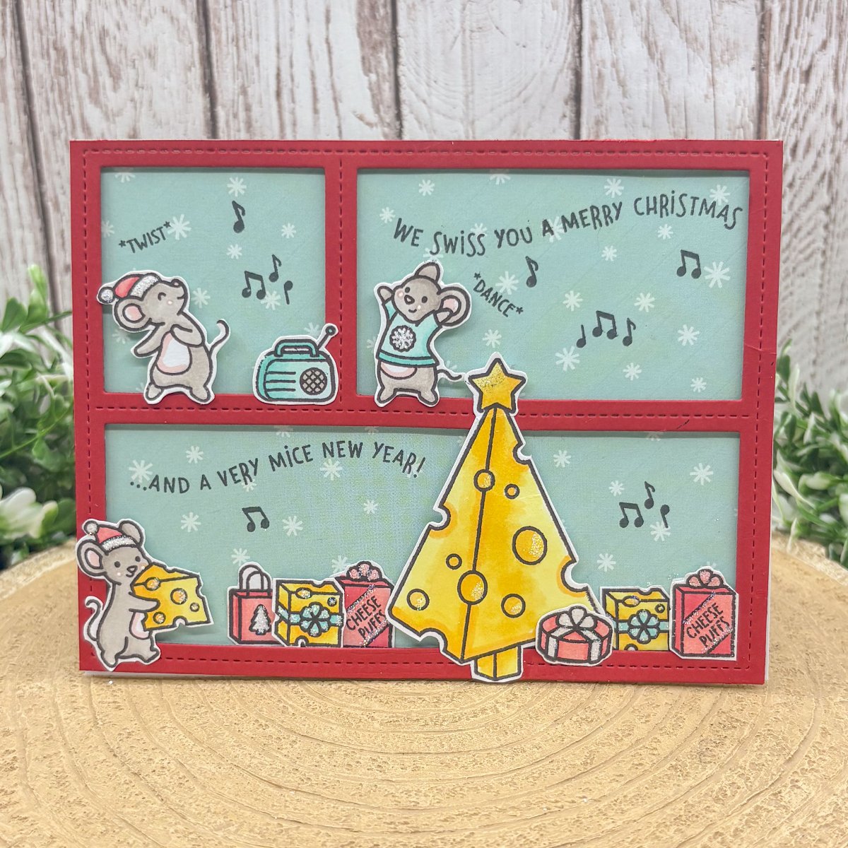 Mice & Cheese Pun Handmade Christmas Card