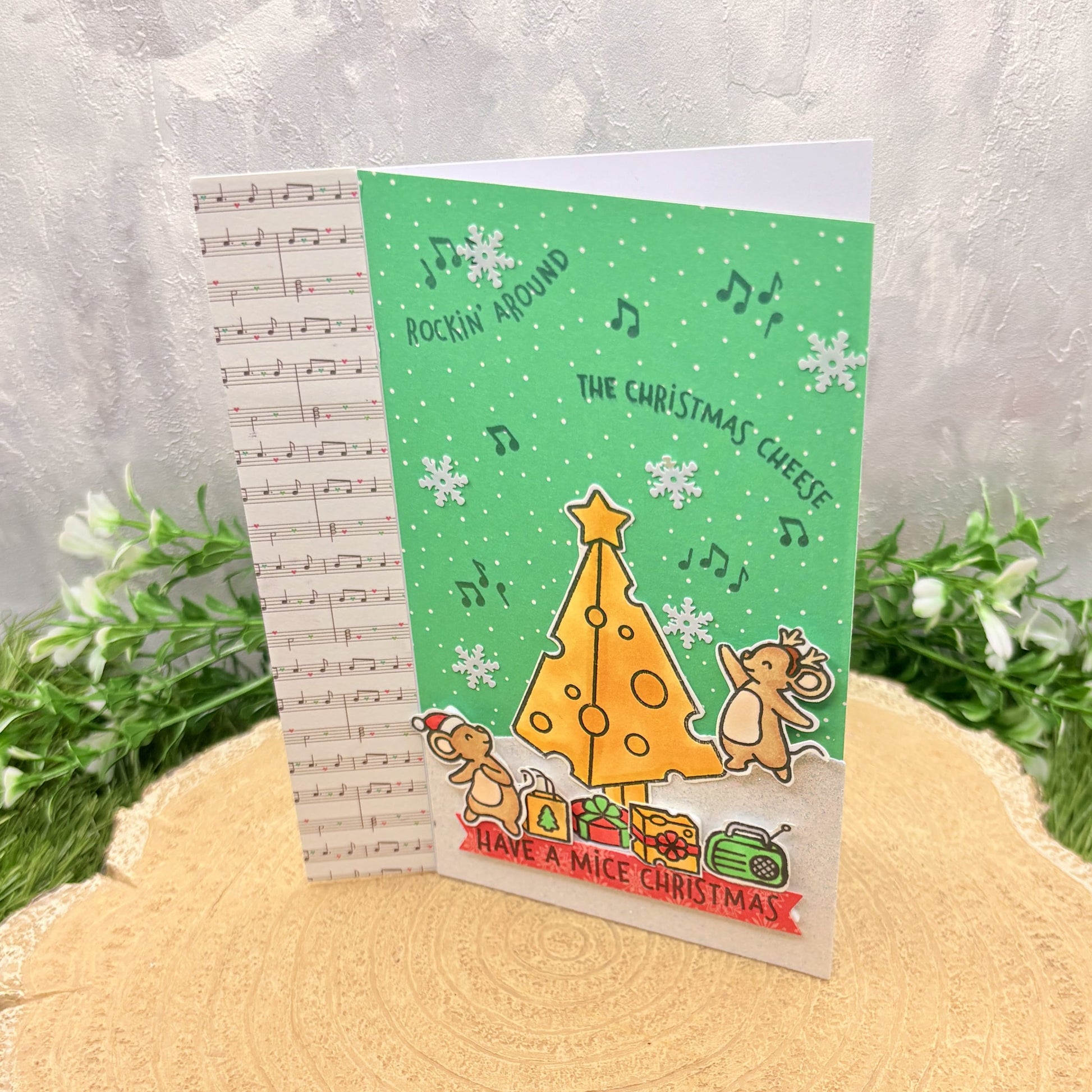 Mice & Cheese Tree Handmade Christmas Card-1