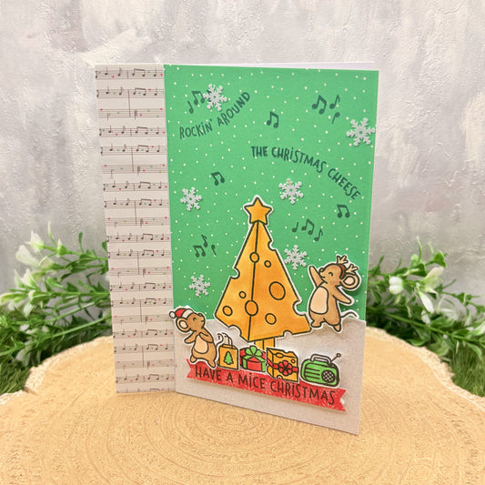 Mice &amp; Cheese Tree Handmade Christmas Card