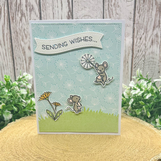 Mice & Dandelions Sending Wishes Handmade Card