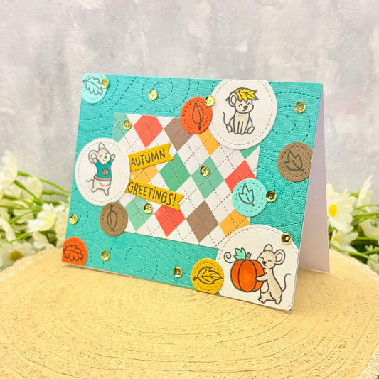 Mice & Leaves Autumn Greetings Handmade Card-1