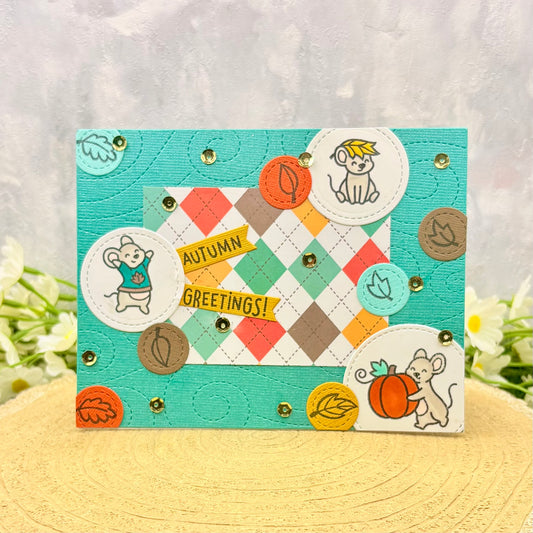 Mice & Leaves Autumn Greetings Handmade Card