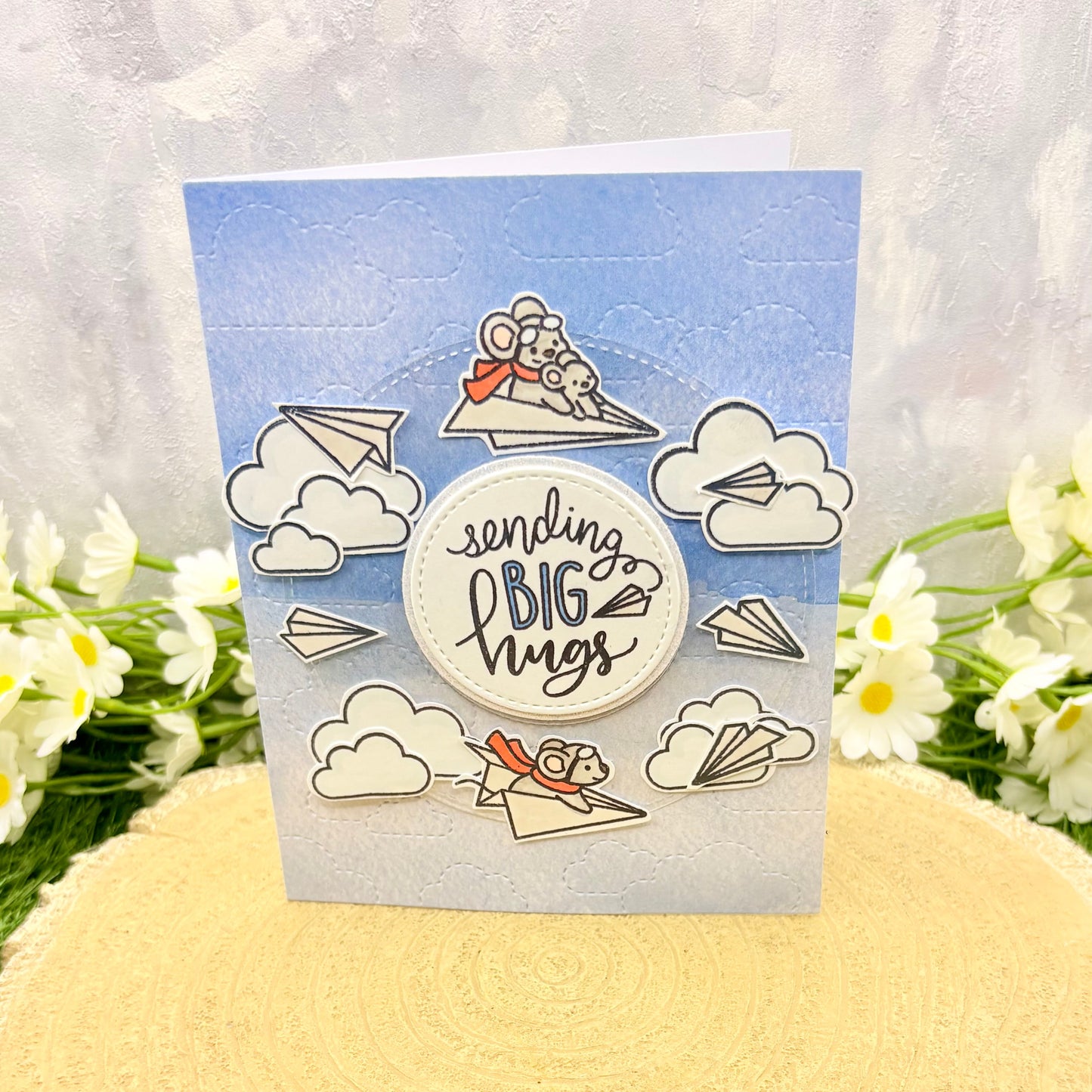 Mice & Paper Planes Sending Hugs Handmade Card-1