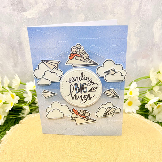 Mice & Paper Planes Sending Hugs Handmade Card-1