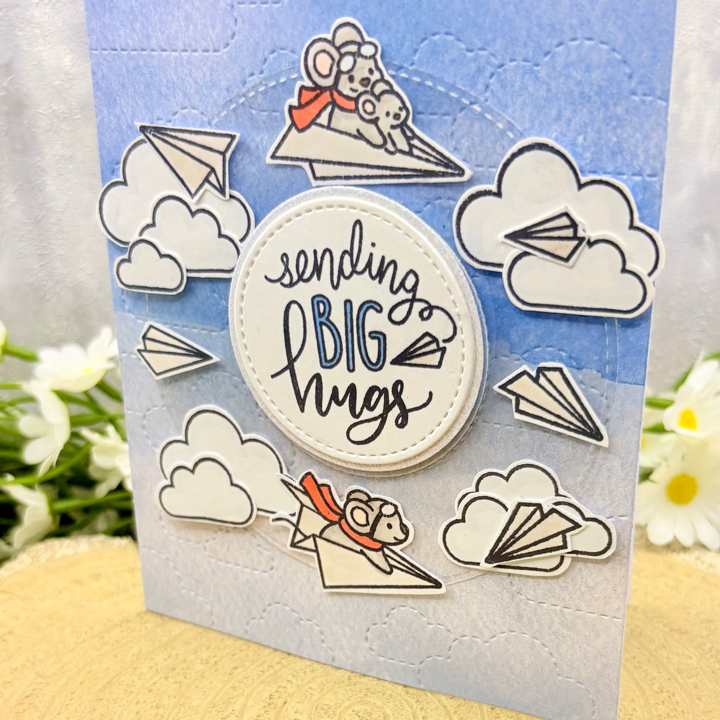 Mice & Paper Planes Sending Hugs Handmade Card-2