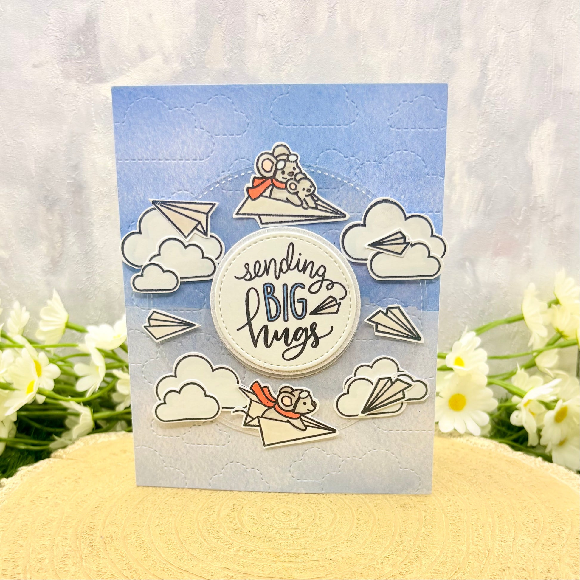 Mice & Paper Planes Sending Hugs Handmade Card