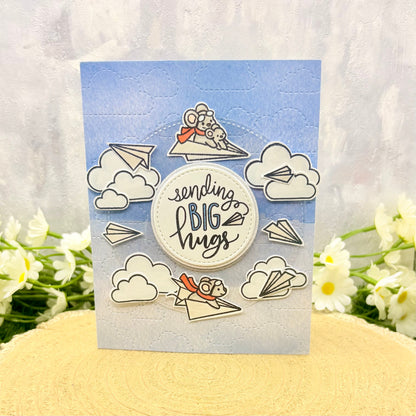Mice & Paper Planes Sending Hugs Handmade Card