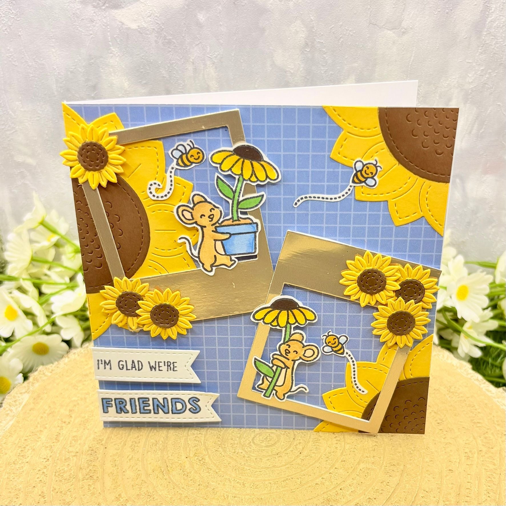 Mice & Sunflowers Handmade Friendship Card-1