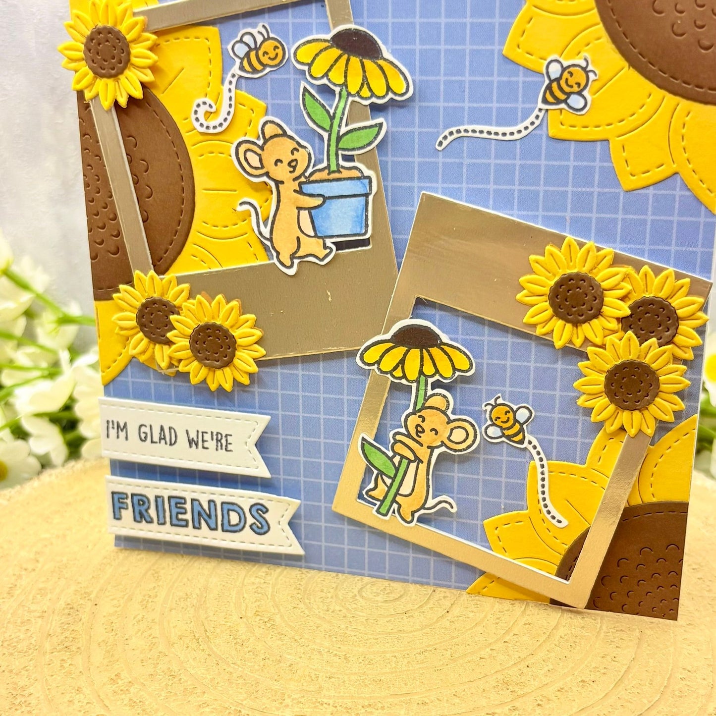 Mice & Sunflowers Handmade Friendship Card-2