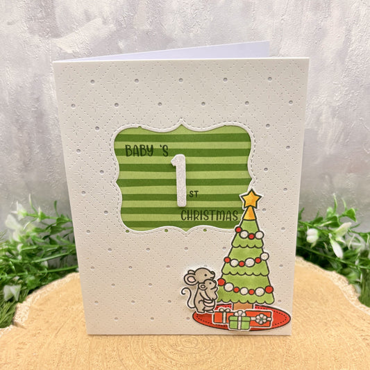 Mice & Tree Handmade Baby's First Christmas Card-1
