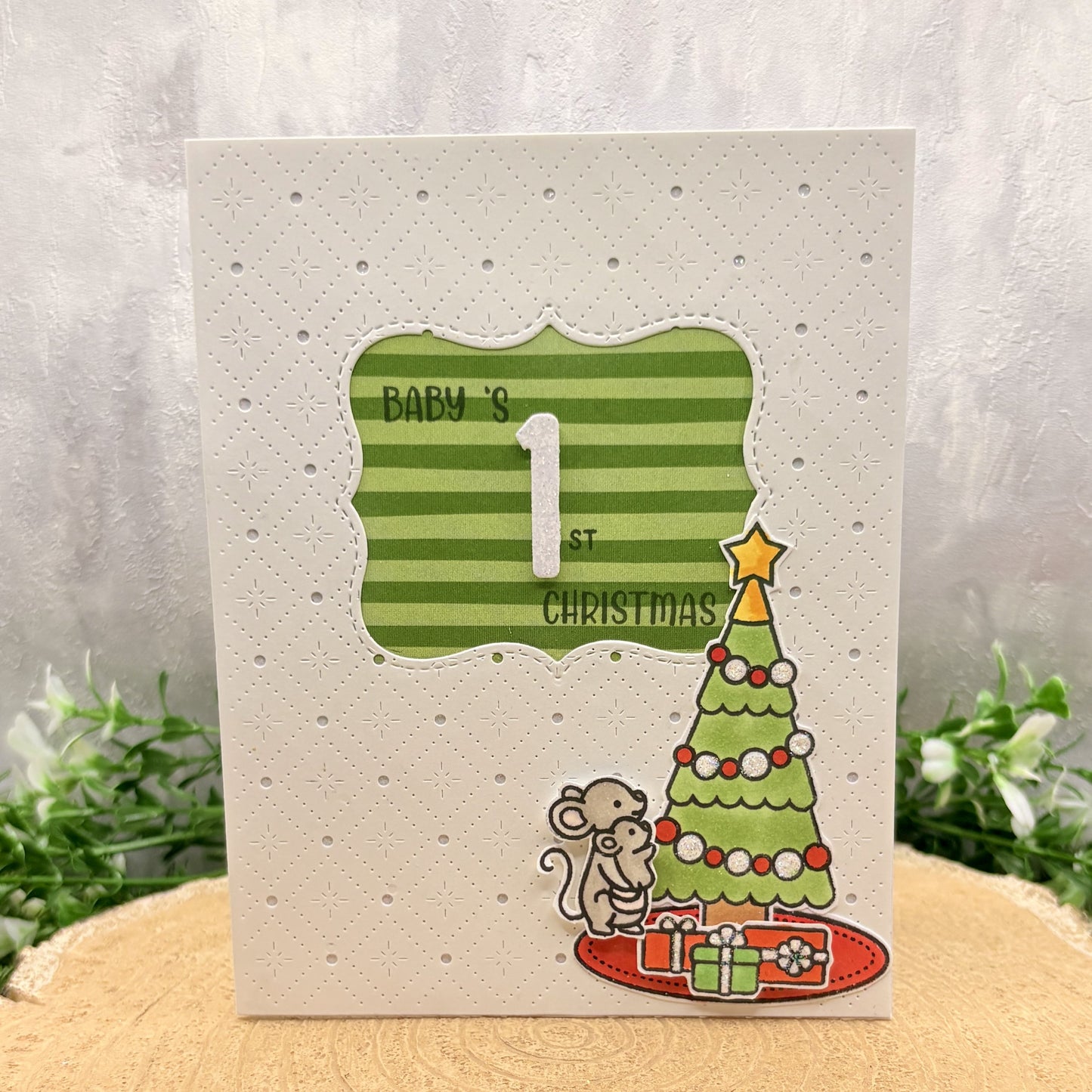 Mice & Tree Handmade Baby's First Christmas Card