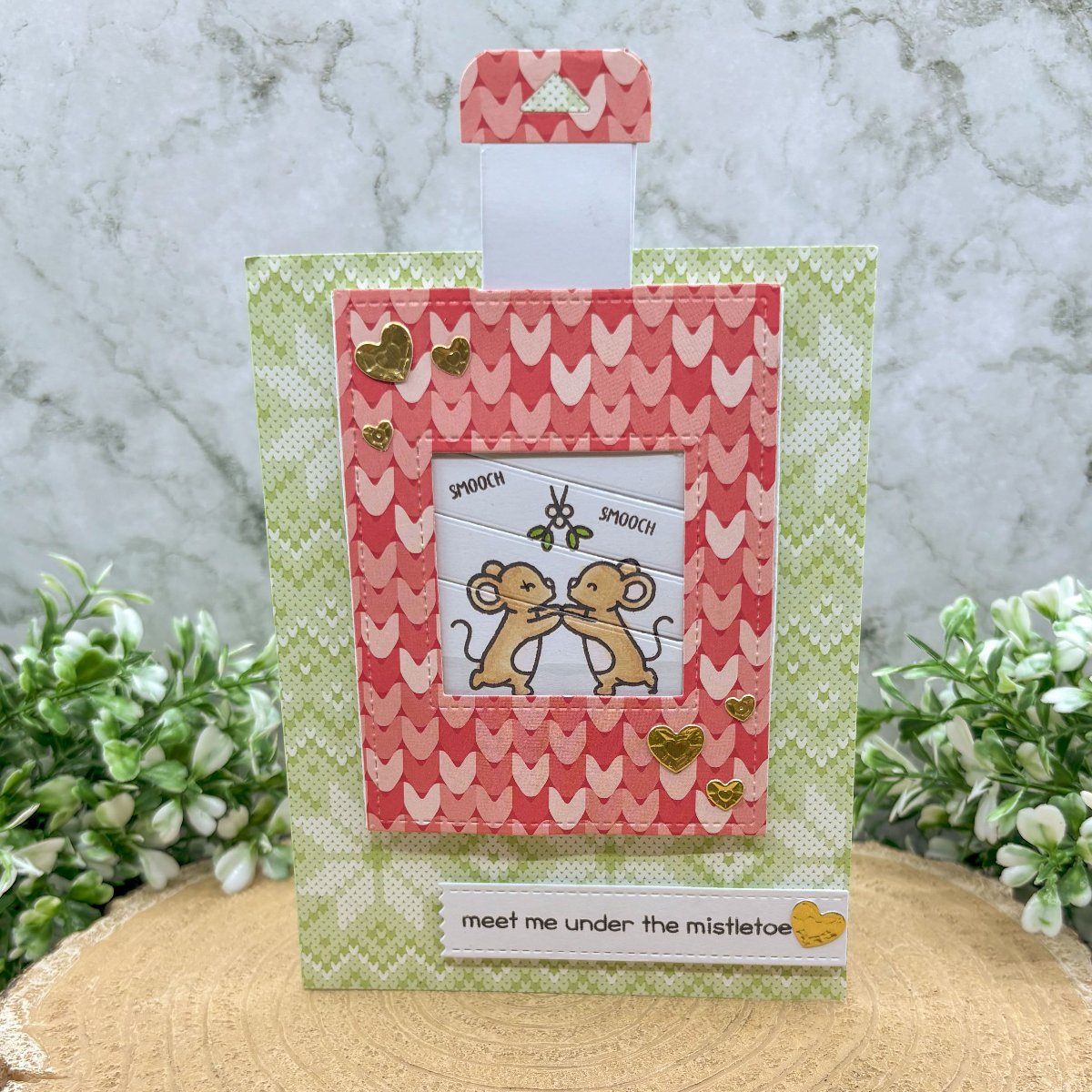 Mistletoe Kisses Pull Tab Reveal Handmade Christmas Card-1