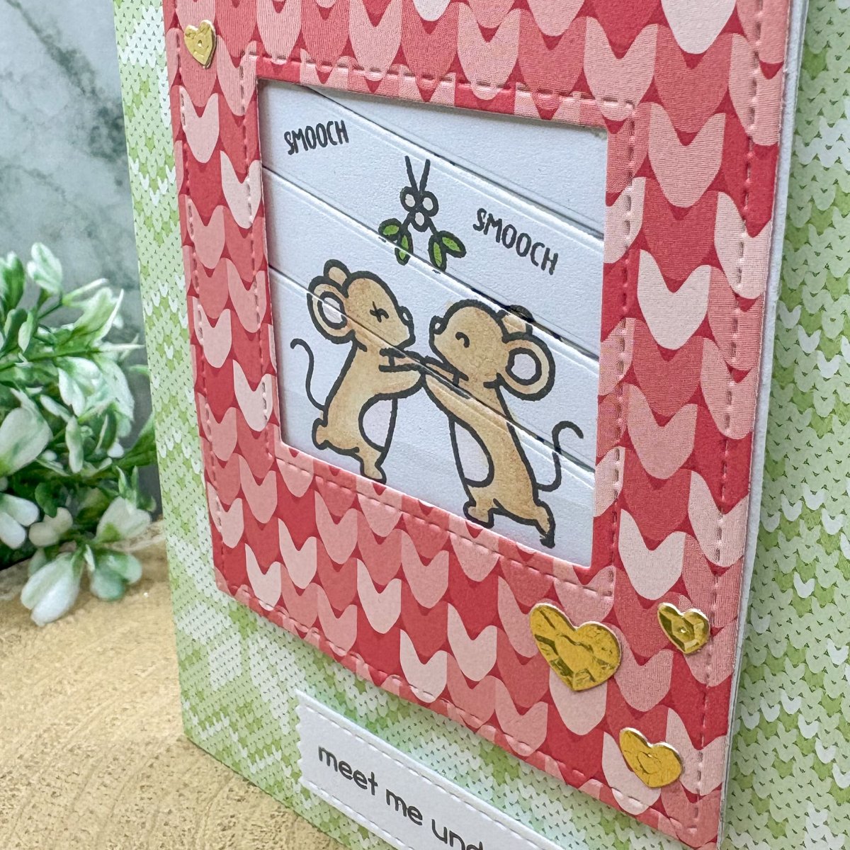 Mistletoe Kisses Pull Tab Reveal Handmade Christmas Card-3