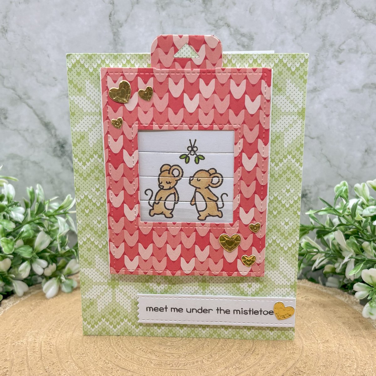 Mistletoe Kisses Pull Tab Reveal Handmade Christmas Card