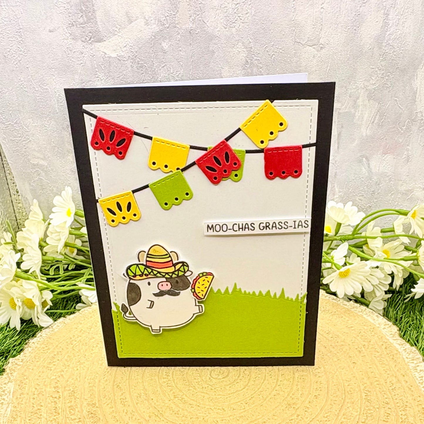 Moo-chas Grass-ias Cow Handmade Thank You Card-1