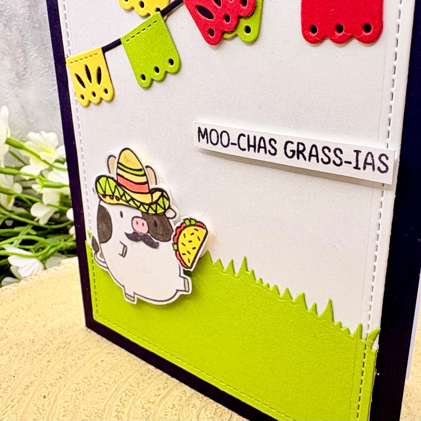 Moo-chas Grass-ias Cow Handmade Thank You Card-2