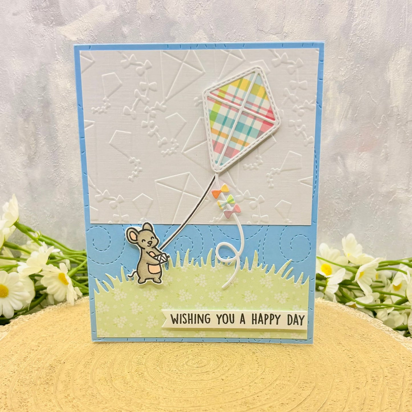 Mouse Flying Kite Handmade Birthday Card