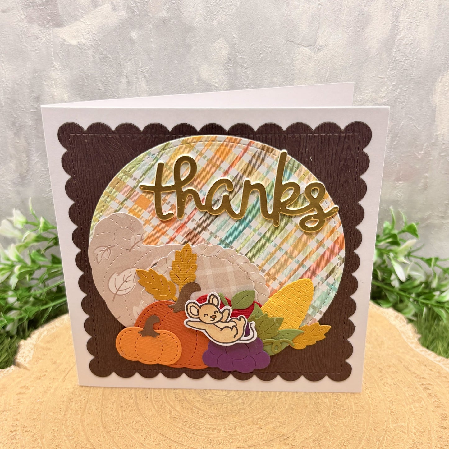 Mouse On Leaves Handmade Thank You Card-1
