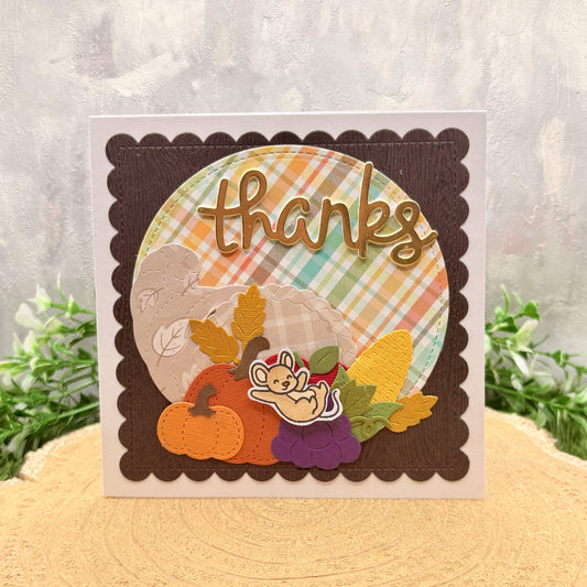 Mouse On Leaves Handmade Thank You Card