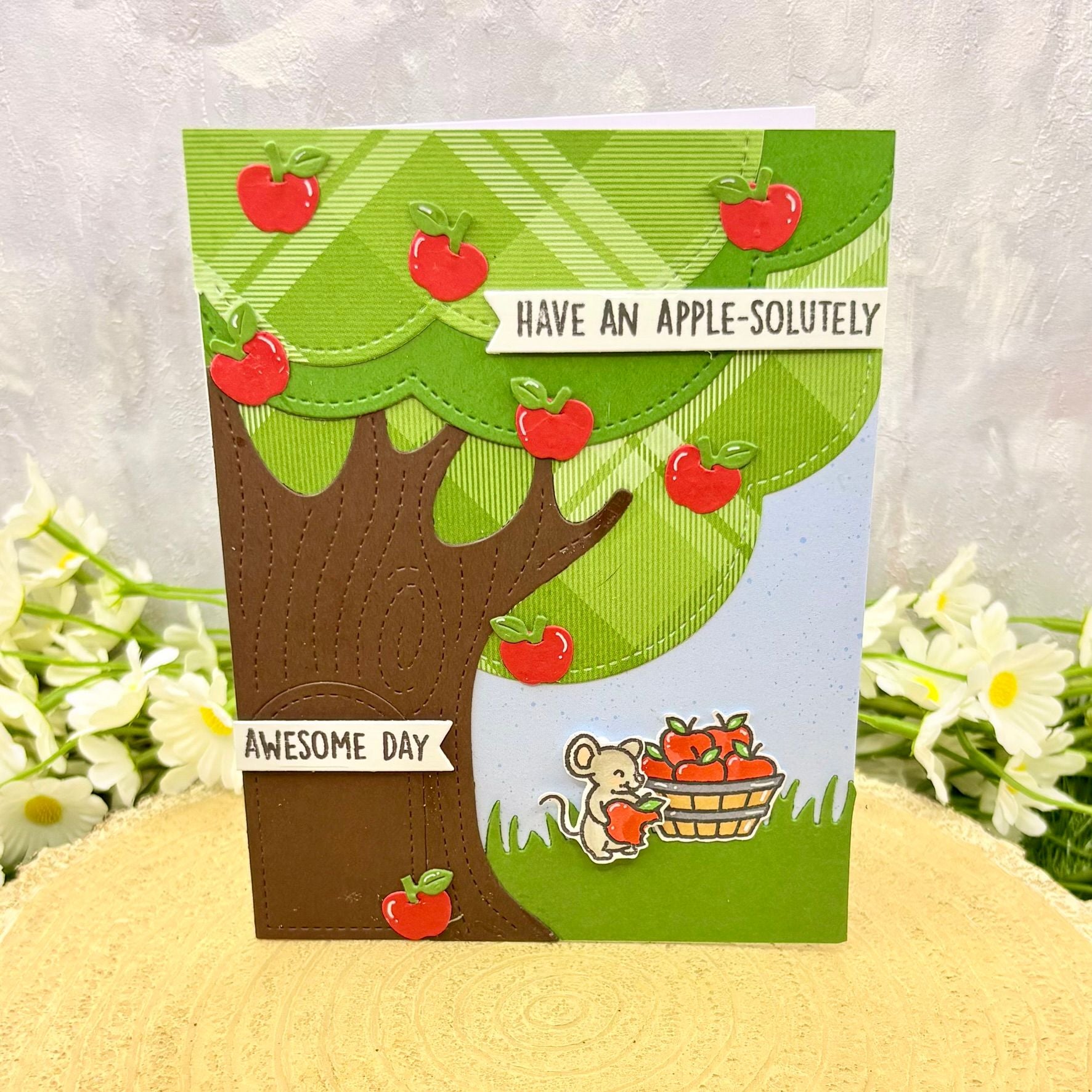 Mouse Picking Apples Handmade Birthday Card-1