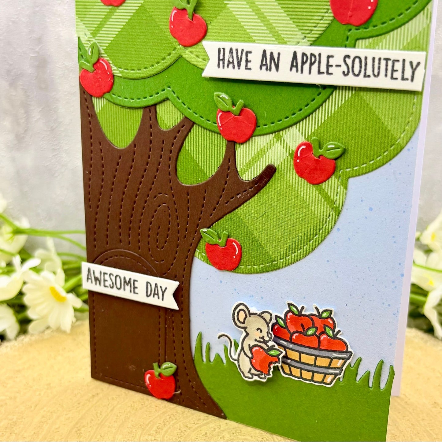 Mouse Picking Apples Handmade Birthday Card-2