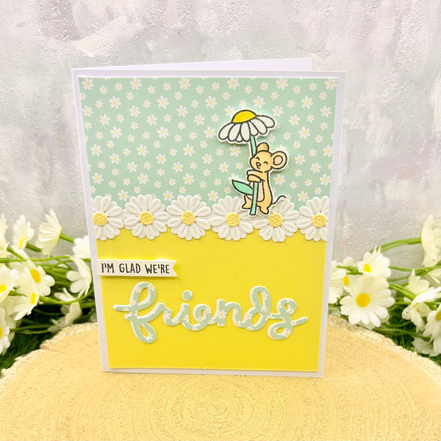 Mouse & Daisy Glad We're Friends Handmade Card-1