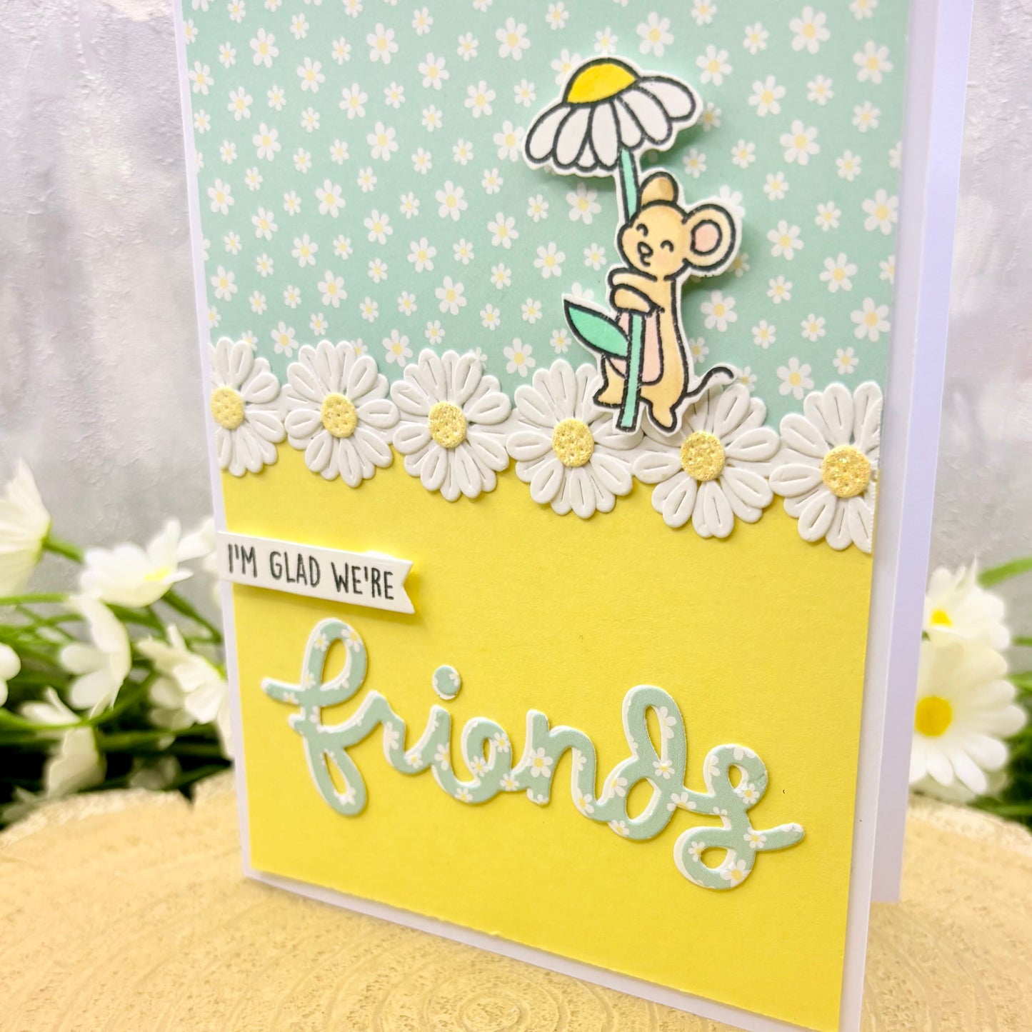 Mouse & Daisy Glad We're Friends Handmade Card-2