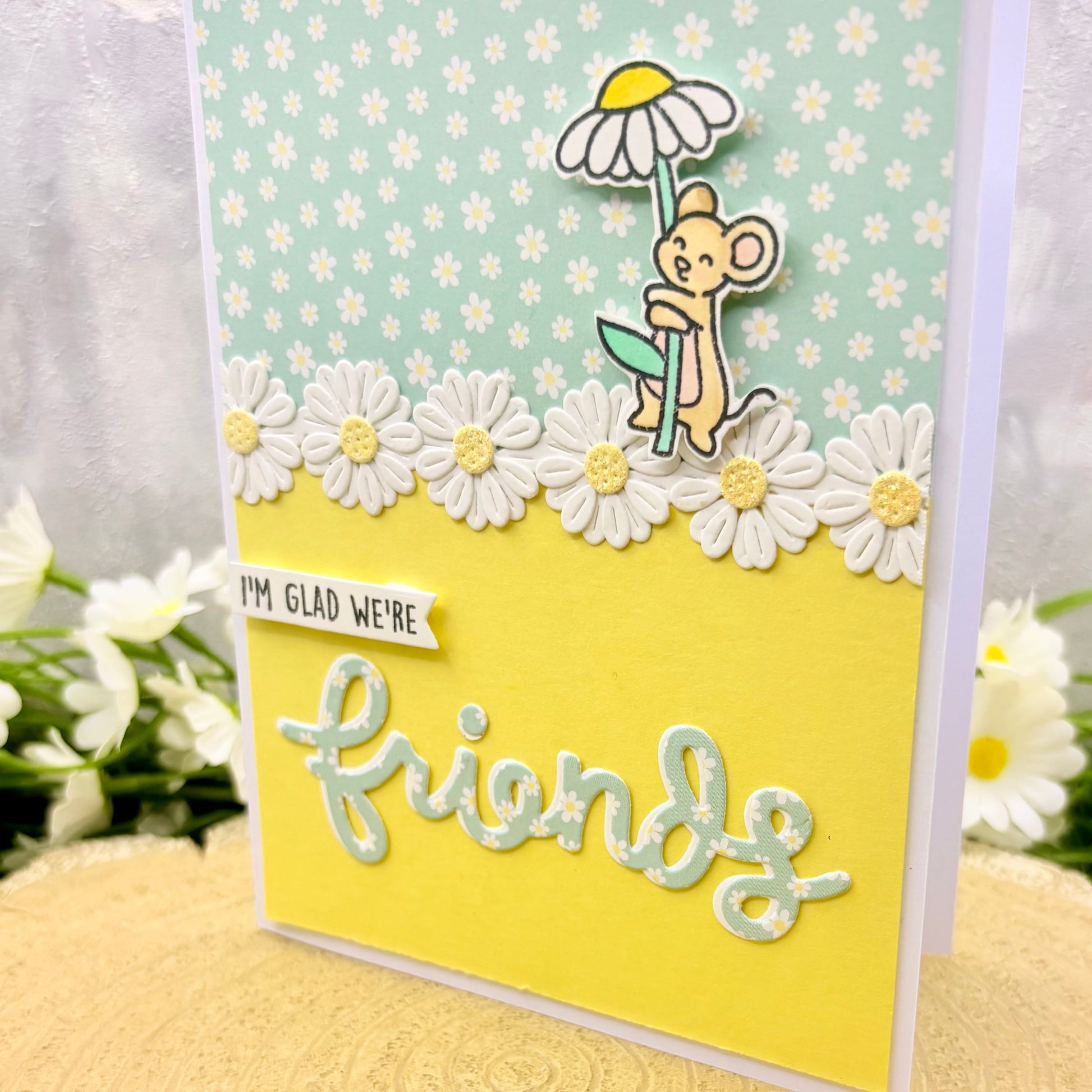 Mouse & Daisy Glad We're Friends Handmade Card-2