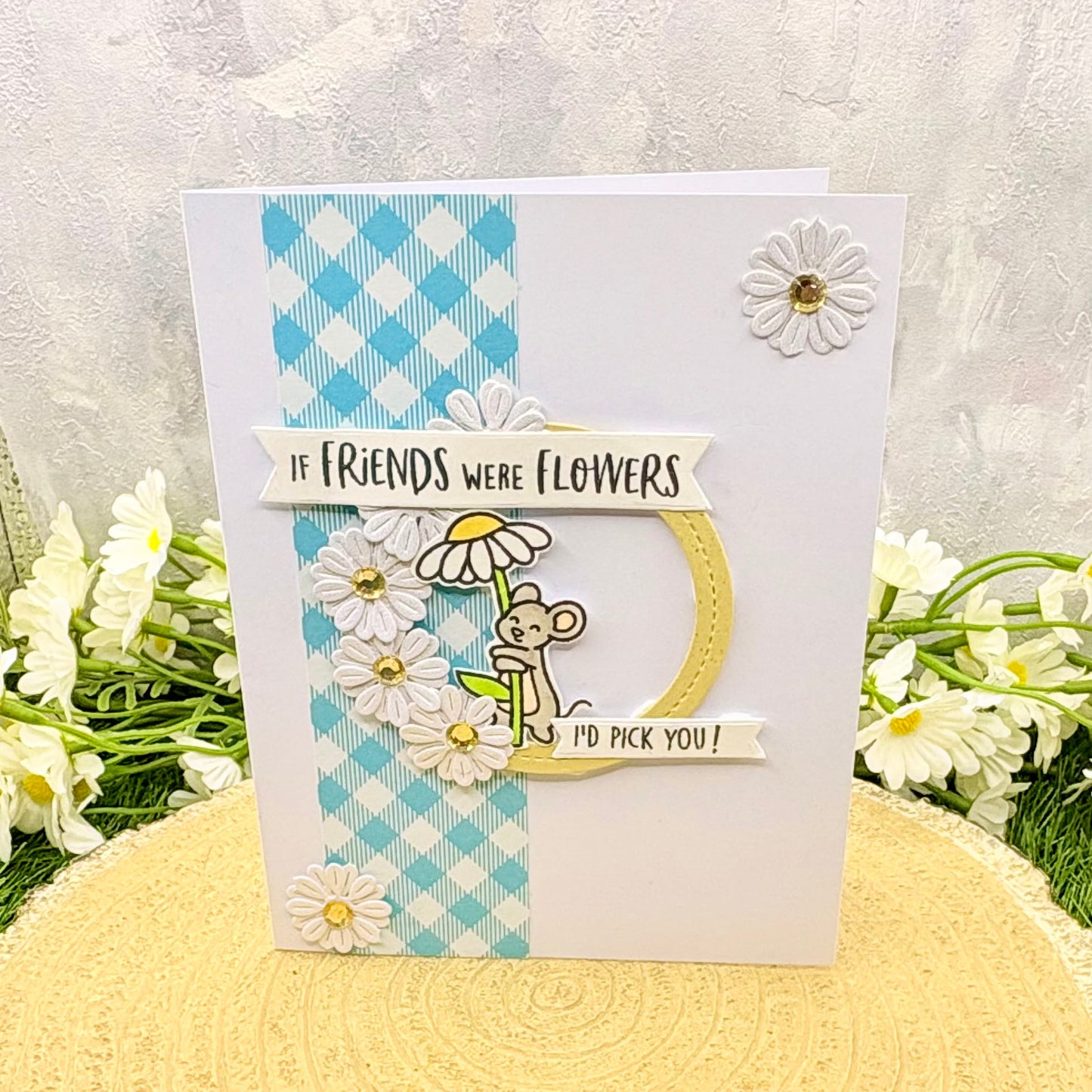 Mouse & Daisy If Friends Were Flower Handmade Card-1