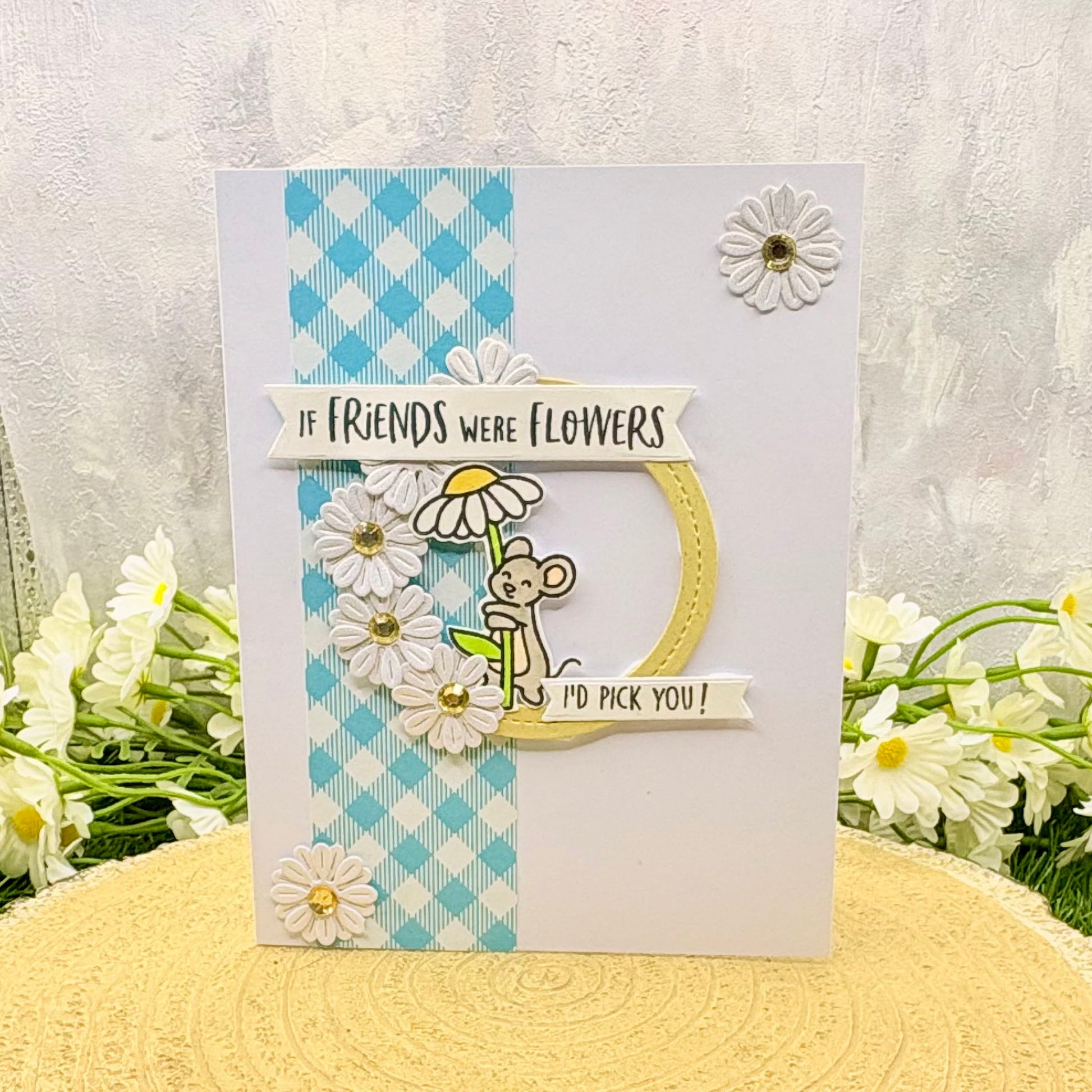 Mouse & Daisy If Friends Were Flower Handmade Card