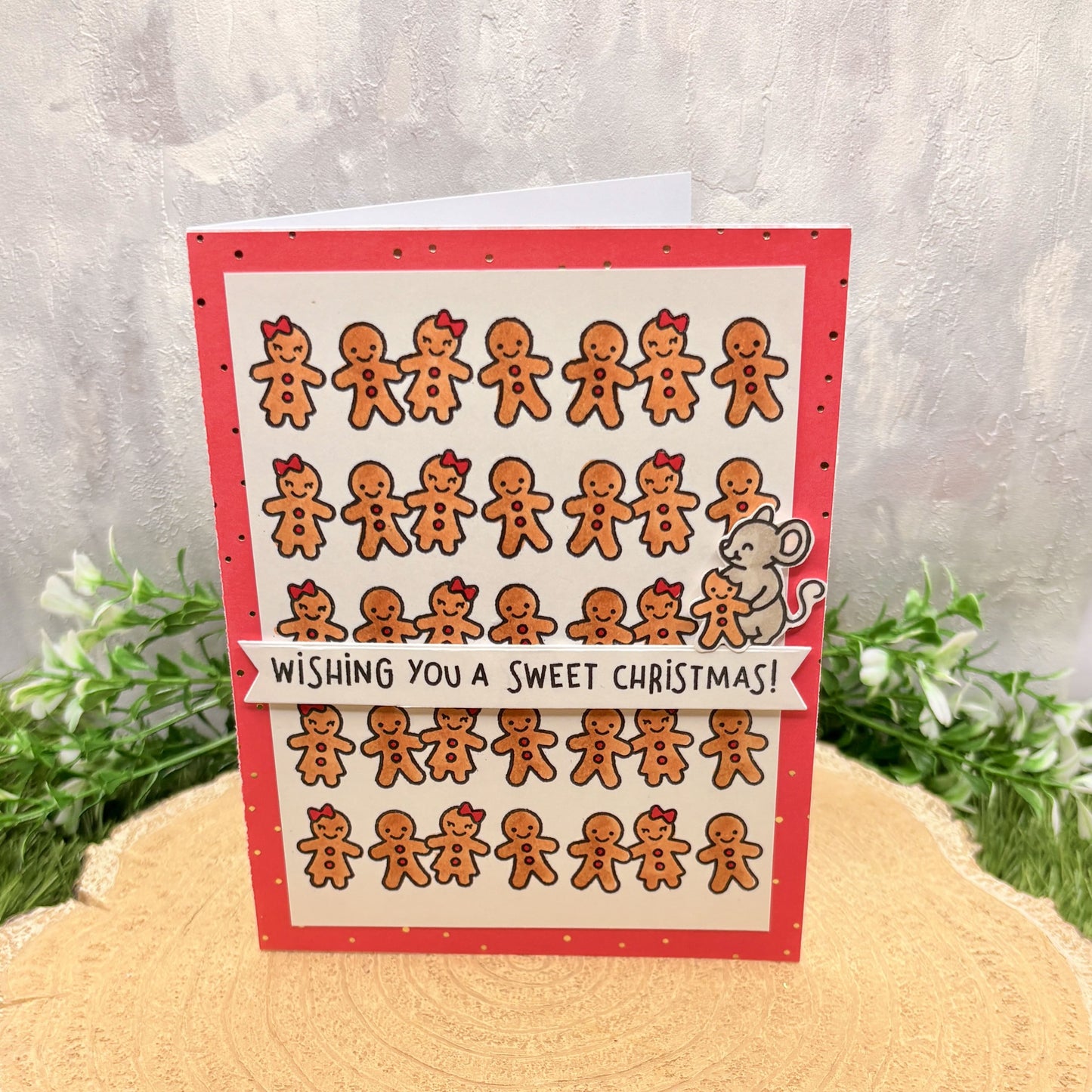 Mouse & Gingerbread Men Handmade Christmas Card-1