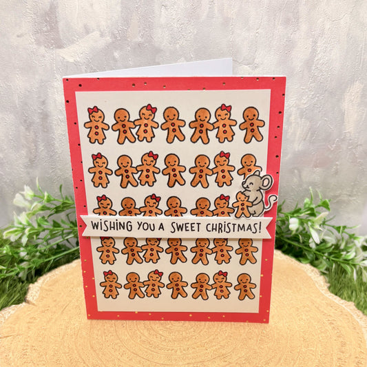 Mouse & Gingerbread Men Handmade Christmas Card-1