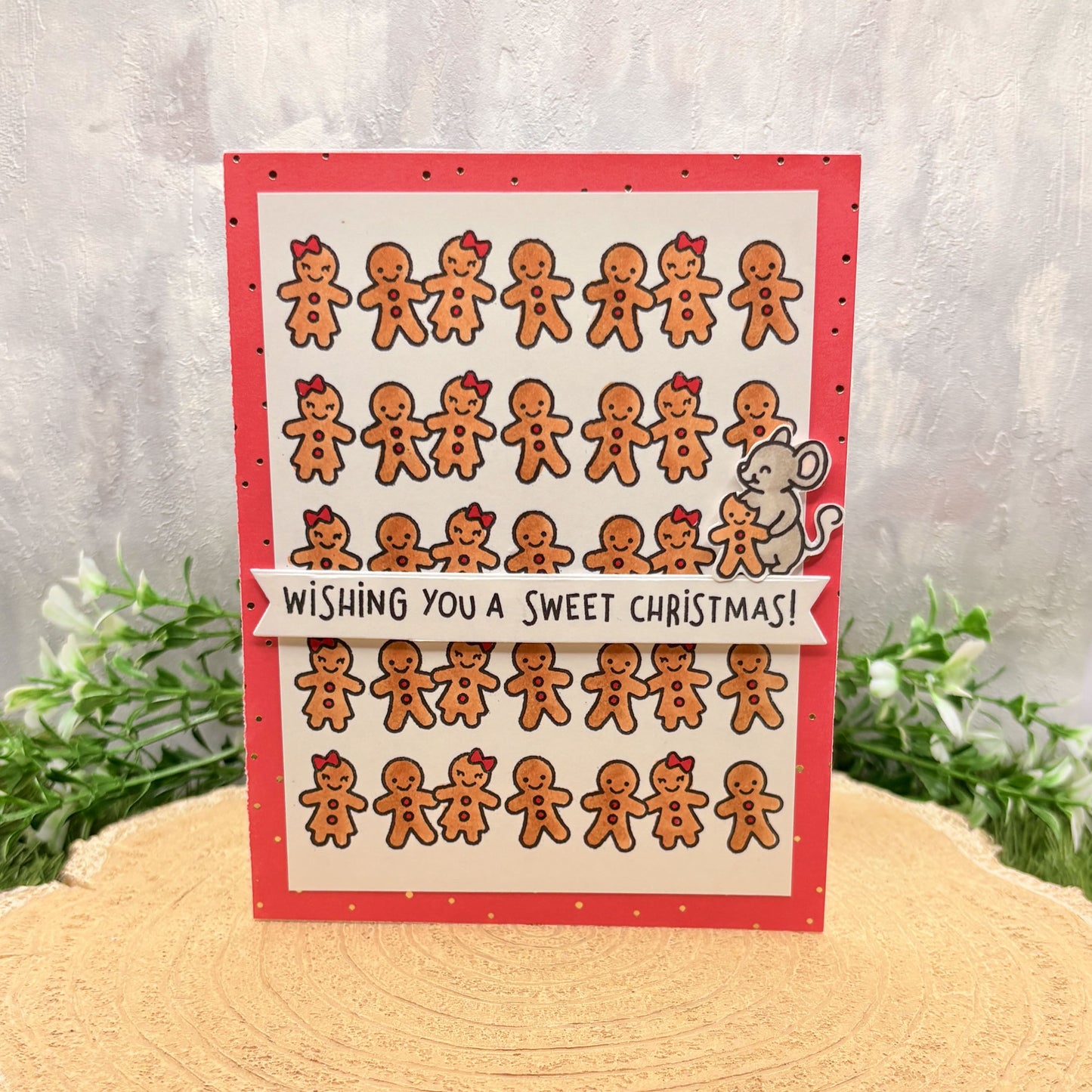 Mouse & Gingerbread Men Handmade Christmas Card