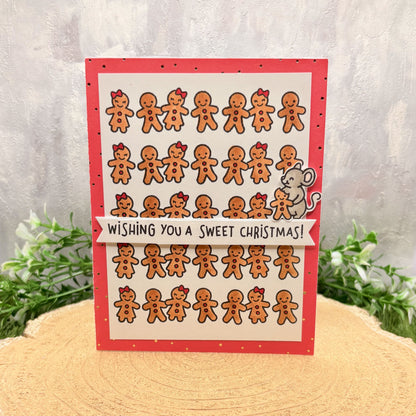 Mouse & Gingerbread Men Handmade Christmas Card
