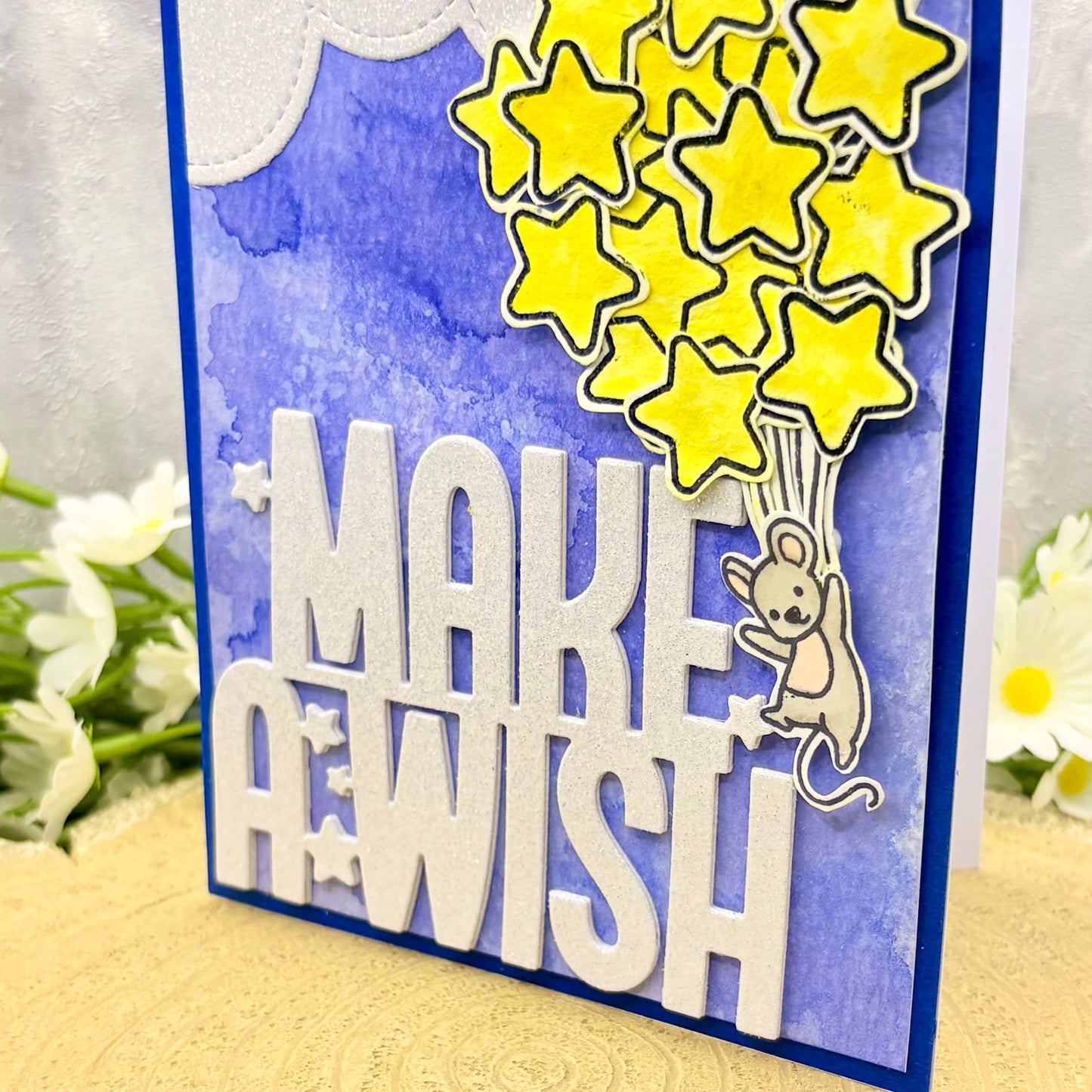 Mouse & Stars Make A Wish Handmade Birthday Card-2