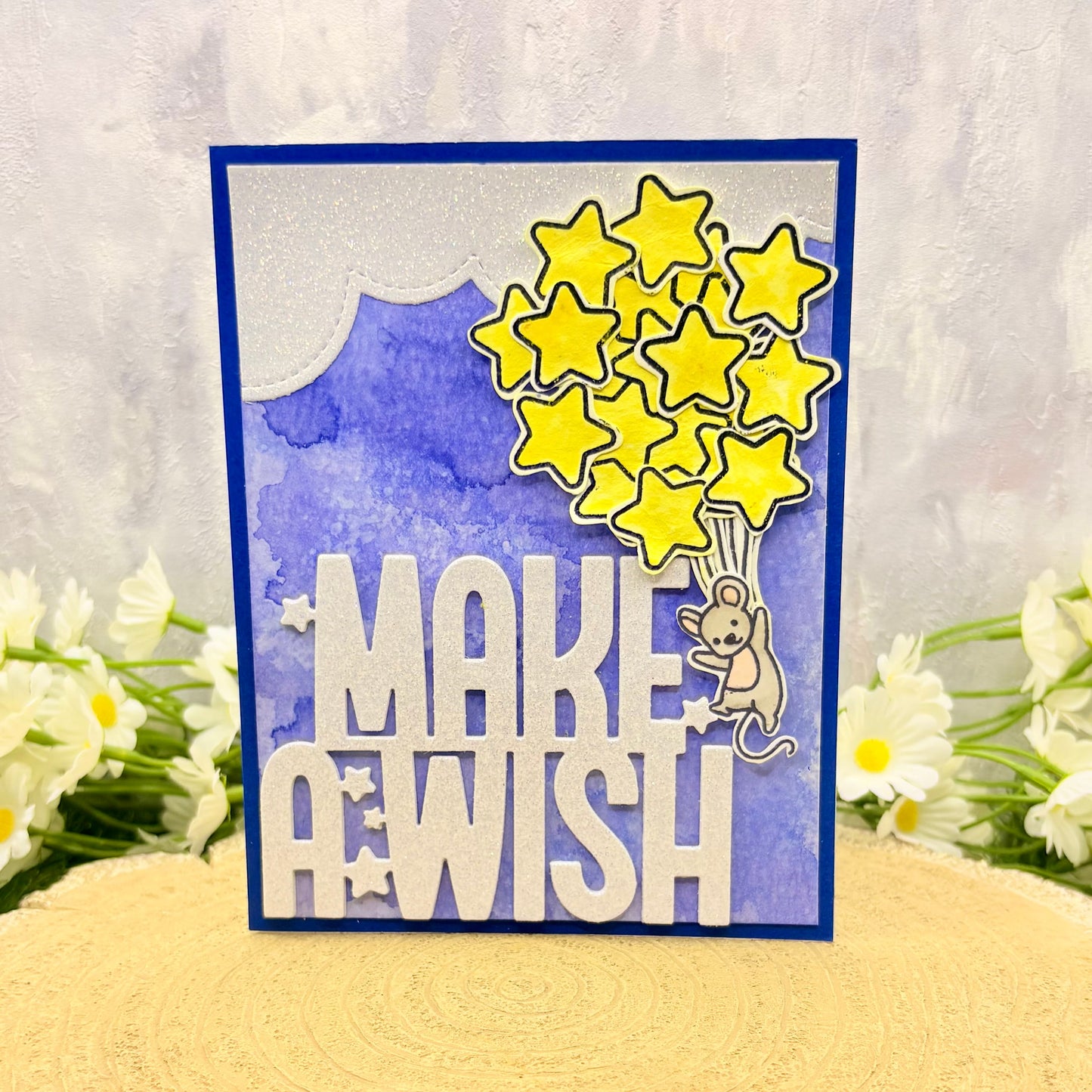 Mouse & Stars Make A Wish Handmade Birthday Card