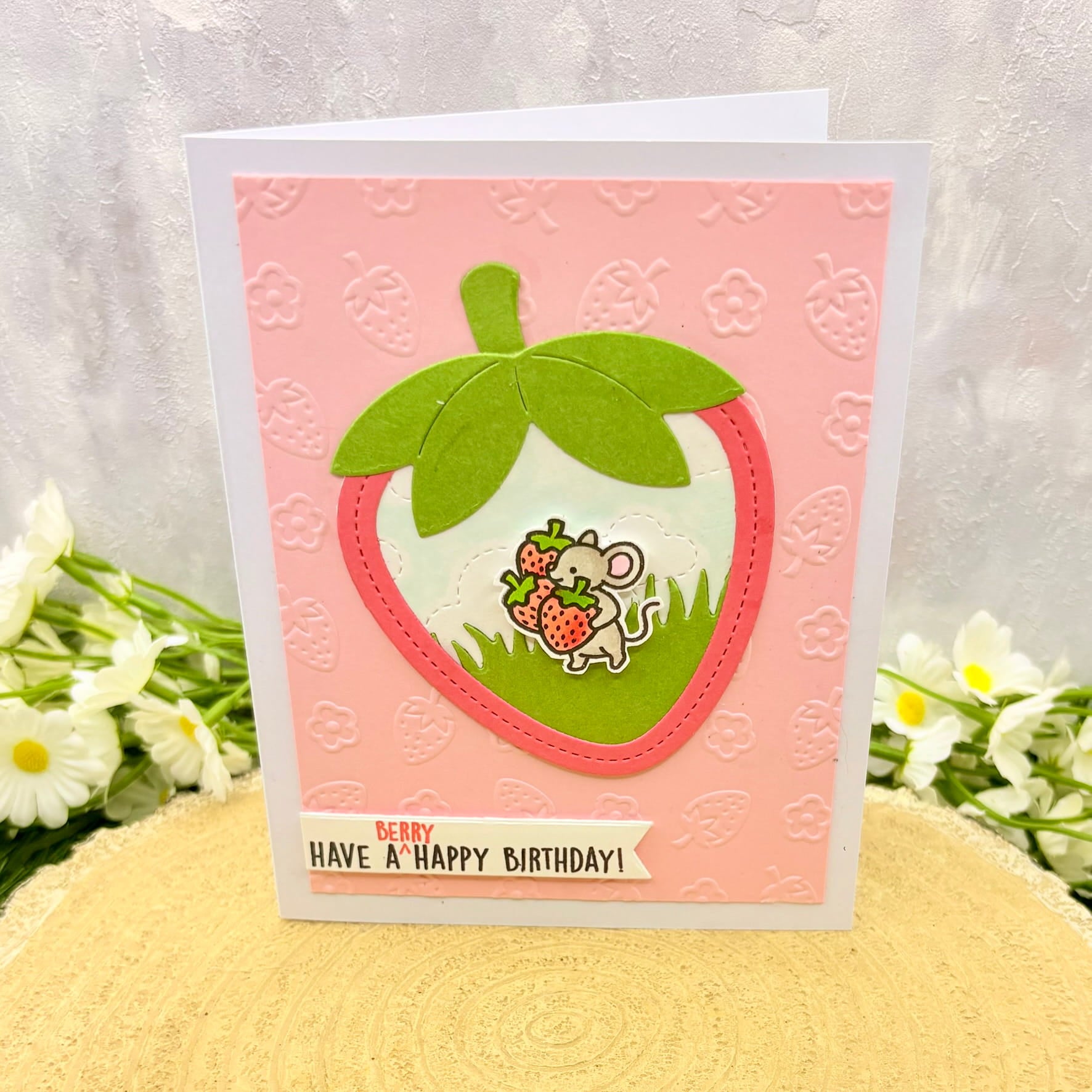 Mouse & Strawberries Handmade Birthday Card-1
