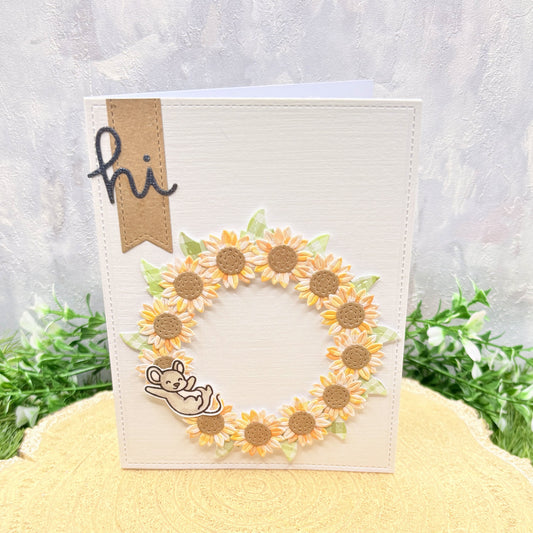 Mouse & Sunflower Wreath Handmade Card